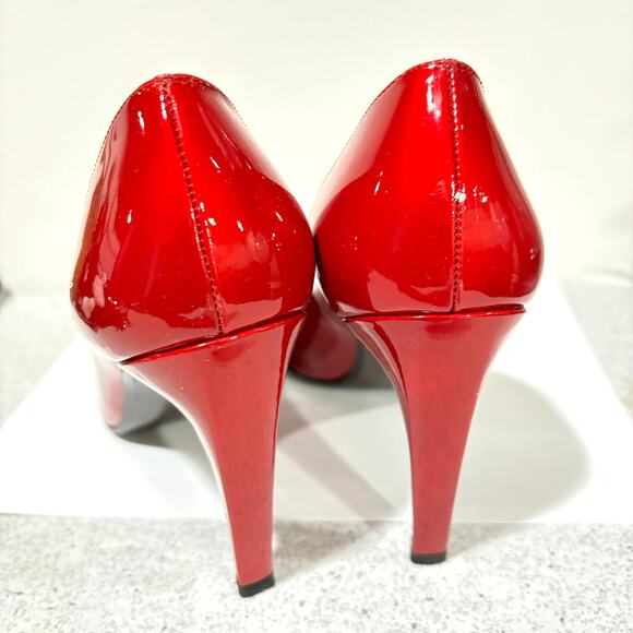 Stuart Weitzman dressy shoes 9.5M red patent open toe high stiletto heel pumps - Picture 5 of 10